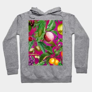 Floral paradise,Trendy tropical floral leaves and fruits, tropical pattern, botanical illustration, tropical plants, pink fuchsia floral illustration Hoodie
